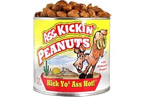 ASS KICKIN' KICKIN' Cacahuètes chaudes épicées au poivre Habanero - 12 oz - Cacahuètes épicées ultimes - Essayez si vous osez !