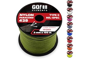 ‎GO!ELEMENTS GO!elements Paracord Seil aus reißfestem Nylon - 3mm Paracord 425 Typ II max. 192kg - Schnüre als Outdoor Seil, Allzweckseil, Survival Seil, Armband, Hundeleine, Nylonschnur