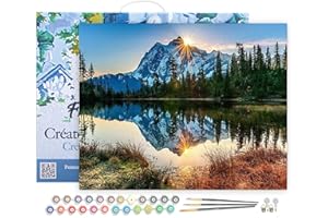 Figured'Art Paint by Numbers for Adults with Frame Lake and Mountain Reflection 40x50cm - Craft Art Painting DIY Kit Canvas Already Stretched on a Wooden Frame