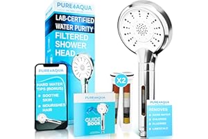 PURE AQUA FEEL FRESH, LIVE PURE PUREAQUA 10 Power Stage Hard Water Filter Shower Head (Soothes Skin & Hair) | X2 Filters (1 Year+) | 3 Spray Settings | Water Softener Shower Head | High Pressure Shower Heads | Shower Filter UK Brand