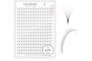 NAGARAKU 7D Volume Ciglia Extension 320 Fans Prefabbricate Gambo Lungo Ventagli Base Sottile A Punta Ciglia Finte Ciuffetti Fluffy Soffici Naturali Premade Fans Nere 16 Righe Box XL(0.07 C 9mm)