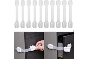 ARIATI 10-Pack Premium Child Safety Locks for Kitchen Cupboards & Drawers – No Drill Baby Proof Cabinet Locks with 3M Adhesive + 4 Extra Stickers for Easy Installation
