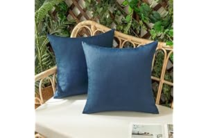 Woaboy Outdoor Waterproof Cushion Covers for Garden Patio 18x18inches Spring Decorative Linen Pillow Covers Square Modern Pillowcases for Living Room Balcony Set of 2, 45x45cm Navy Blue