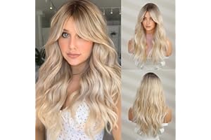 ‎HAIRCUBE HAIRCUBE Lange Blonde Perücken für Damen Kunsthaarperücke mit Fransen