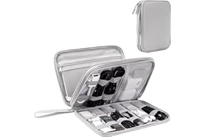 ARAE Organizer Valigia per Accessori da Viaggio, Porta Cavi da Viaggio Doppio Strato con Grande Capacità per Cavi, Carte, Caricatori, Cuffie - Gadget Tech Utile per Viaggio e Zaino, L, Grigio