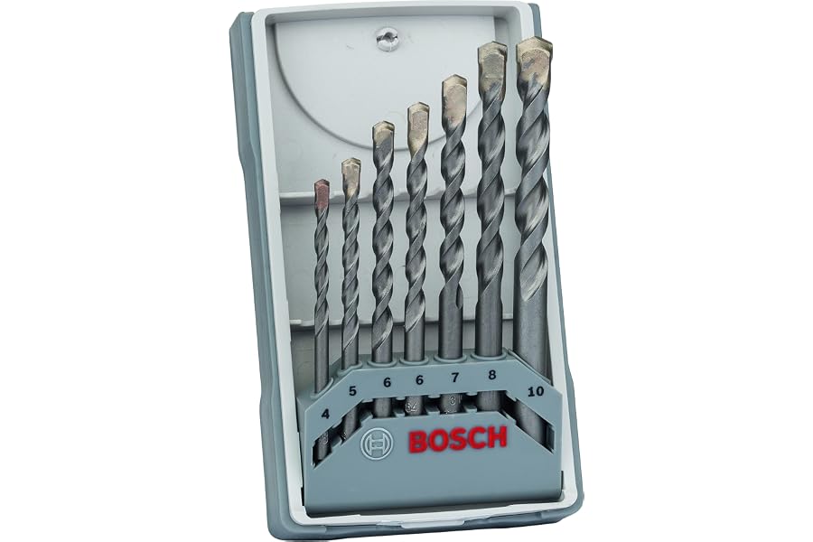 Bosch Professional 2 607 017 082 - Juego de 7 brocas para hormigón, Gris, Ø 4/5/6/6/7/8/10 mm