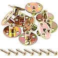 Mardatt 64Pcs M8 Brad Hole Tee Nut with Screws Set Carbon Steel T-Nuts Zinc Plated Round Base Female Thread Screw-in Furniture Hardware