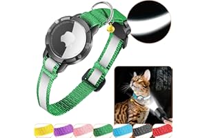 DOMIPHIE Airtag Katzenhalsband - Integriertes Katzenhalsband Airtag Wasserdicht,Reflektierendes Airtag Halsband Katze Halsband mit Sicherheitsverschluss Gummizug für Kätzchen Klein Hund (Grün S)