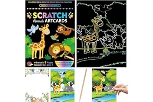 KAOTPO Kratzbilder Set DIY Kratzbilder Bastelsets für Kinder, Magic Scratch Book Art Painting DIY Kratzpapier Set mit Kratzstift Geburtstagsgeschenk für Jungen Mädchen (Tier)