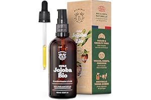 Bionoble Huile de Jojoba Bio 100ml + Pipette et Pompe - Bouteille en Verre - 100% Pure, Naturelle, Pressée à Froid - Huile de Jojoba pour Cheveux Visage Corps - Vegan Jojoba Oil, Huile Jojoba Bio