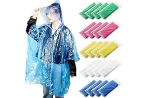 Cididu 20 Pack Disposable Rain Ponchos for Adults, Clear Plastic Emergency Raincoats with Hood, Individually Wrapped Bulk Rain Ponchos Waterproof Family Pack Camping