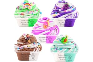 ROWECVCE 5 Pack Fluffy Butter Slime Kit, Soft & Non-Sticky, Scented Putty Slime for Kids Party Favor, with Unicorn Ice Cream etc Cute Slime Charm, Birthday Gifts for Girls and Boys Age 6 7 8 9 10 11 12