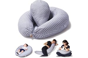 Niimo XXL+ Pregnancy Pillow & Nursing Pillow - PLUS Pregnancy Sleeping Wedge, 100% Cotton Cover, 100% Machine-Washable, White Dots (200 x 70 cm)