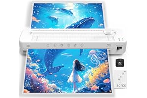Crenova Plastifieuse A3 avec 30 pochettes pour A3/A4/A5/A6, plastifieuse avec coupe-papier et rond d'angle, kit de plastification à chaud et à froid pour bureau, maison, école
