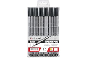 Liquidraw 12 Pcs Fine Point Fine Point Pen Set 0.4mm Black Fineliner Pens for Artists, Architects, Technical Drawing, Handwriting, Calligraphy, Sketching and Illustration