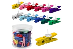 Belle Vous Puntine per Lavagna Sughero Porta Foto con Mollette (Set da 70) - Puntine Colorate con Mollette per Foto, Sughero, Appunti, Progetti, Artigianato Decorativo e Disegno - Puntine per Legno