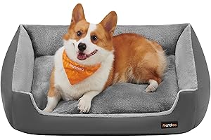 Feandrea Cuccia Cane Interno, Cuccia per Cani e Animale Domestico, Tappeto Rimovibile e Reversibile, Bordi Rialzati, Fondo Antiscivolo, L, 85 x 65 x 21 cm, Grigio Ardesia e Grigio Tortora PGW004G02