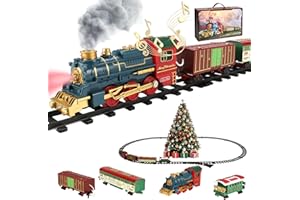 MIOANSER Train Électrique Enfant avec Fumée, Lumières & Sons – Train de Noël avec Locomotive, 3 Wagons, 12 Rails & Aiguillage, pour Décorations de Sapin de Noël, Jouet dès 3 Ans