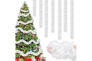 TUTUKYLE 8 Stück x 2M Lametta Weihnachtsbaum Girlande Weiß mit Stern, Weihnachtsbaum Girlande Weiß Hängende Weihnachten deko Party Weihnachtsfeier Weihnachtsdekoration für Weihnachten Party