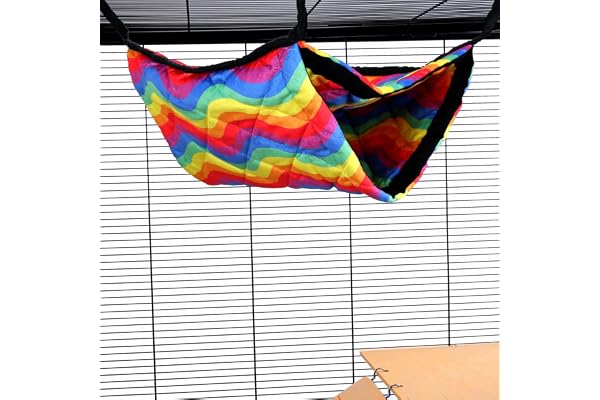 Little Friends Hamac géant Double superposé – Lit Suspendu Doux pour Rats, furets, Chinchillas et Petits Animaux – Accessoire de Cage Douillet Double Couche – Rainbow Waves