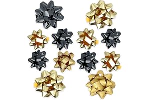 MIJOMA Set Ringelband Polyband Geschenk-Band Geschenkschleifen zum Basteln und Verpacken - glänzend & matt sortiert (schwarz - gold - bronze, 12 Stück Geschenkschleifen)