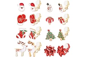 YADOCA 8 Paia Orecchini Natalizi per Donna Bambini Albero Regalo Pupazzo Di Neve Alce Guanti Babbo Natale Orecchini Pendenti Non Piercing Goccia Set Orecchini Clip Vacanze