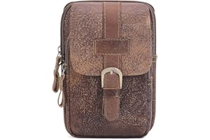 UBORSE Small Genuine Leather Bumbag Vintage Men's Waist Pack Crossbody Messenger Bag with Multiple Pockets Travelling Bag for Wallet Purse Mobile Phone Keys