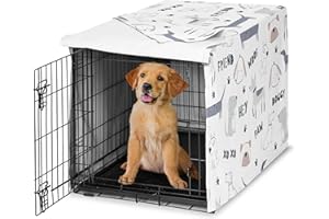 Sweet Jojo Designs Cartoon Puppy Print Dog Crate Cover – Kennel Covers for 36 Inch Pet Cage Medium - Neutral Grey Taupe Blue White Modern Bulldog Wiener Doggy Paw Print Gray