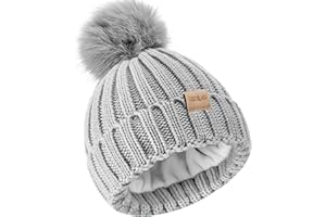 Tontuland Kinder Winter Warm Pompom Hut Fleece gefüttert Stricken Beanie für Kinder im Alter von 3-9, perfekt für Jungen und Mädchen