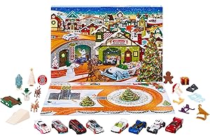 ‎HOT WHEELS Hot Wheels Adventskalender - 8 Autos und 16 winterliche Zubehörteile hinter 24 nummerierten Türchen, inklusive Spielmatte, für Kinder Fans, HKL74
