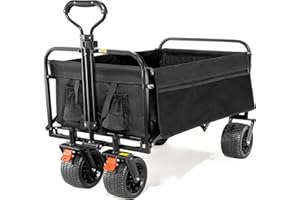 BedStory Folding Festival Trolley Cart With Brakes, Beach Trolley for Sand Cart With Adjustable Handle, Collapsible Camping Trolley on Wheels with Cargo Net & Drink Holders, Black