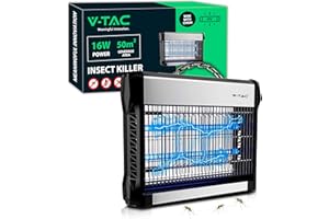 V-TAC Lampara Antimosquitos 16W con Área de Acción de 50 m² - Diseño Delgado - Mosquitera Eléctrica con Luz Azul UV para Uso Interior y Exterior - Trampa Eléctrica contra Mosquitos e Insectos