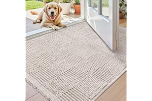 ‎COLOR&GEOMETRY COLOR&GEOMETRY Dünne Fußmatte Innen 80x150cm, waschbare Eingangsteppich, Türmatte für Eingang, Haustür, Innen und Außen Geo Beige(Falten)