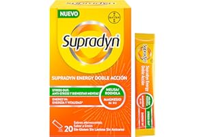 Supradyn Energy Doble Acción Stress Out - Multivitamínico con Magnesio, Vitaminas B6, B12, Ácido Fólico, Rhodiola y Melisa - Anti-estrés, Energía, Memoria, 20 Sobres Limón