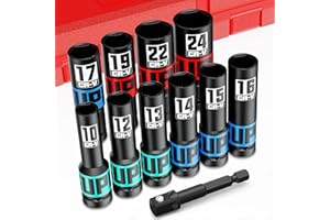 Aurlloct 11 Piezas Juego de Llaves de Vaso, 10-24mm llaves de Vaso Impacto 1/2“, con 1/4" a 1/2" Adaptador de Dado, Vaso de Impacto Ferramentas Auto para Reparación de Coches Cambio de Neumáticos