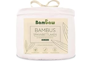 ‎BAMBAW Spannbettlaken Weiß | Spannbettlaken 180x200 cm | Bambus Bettwäsche | Kühlendes Laken | Bettbezug Sommer und Winter | Hypoallergene Bettwäsche | Topper Spannbetttuch | Bambaw