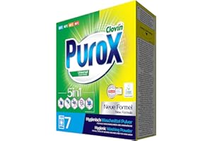 CLOVIN PUROX PUROX UNIVERSAL Lessive en Poudre (7 Lavages) pour textiles colorés et blancs, carton de 490 g