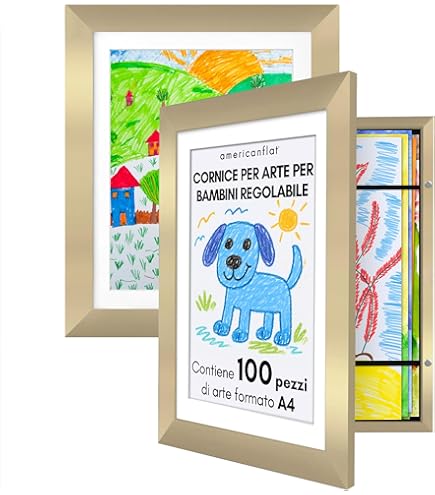 Mostra Opere Arte Cornice Portafoto Per Disegni Bambini - Formato A4, Apribile, Fino A 180 Fogli