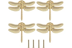 Be In Your Mind 4 sztuki ważki gałki uchwyty unikalny kształt ważki dekoracyjne uchwyty ze śrubami mocującymi, okucia meblowe, akcesoria do szafy, szafy, szuflady, komody, złote