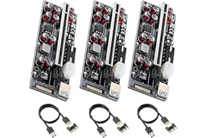 ACTIMED PCIE Riser 3PCS, GPU Riser Express Karte 16x bis 1x (6PIN/MOLEX/SATA) mit 10 Kondensatoren, 60cm USB 3.0 Verl?ngerungskabel Stromkabel for Bitcoin Mining