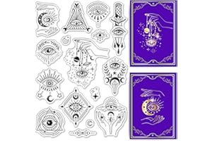 CRASPIRE Evil Eye Sellos Transparentes Sol Luna Estrella Cristal Mano Sello Transparente Sello de Goma para Álbumes de Recortes Cumpleaños Álbum de Fotos Tarjeta de Acción de Gracias Hacer