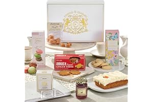 Edmond & Charles Luxury Afternoon Tea Hamper | Premium Gift Box with Teas, Gourmet Biscuits, Fresh Carrot Cake, Macarons, Fudge, & Jam | Hampers Presents for Women | Set of Artisanal Birthday Treats