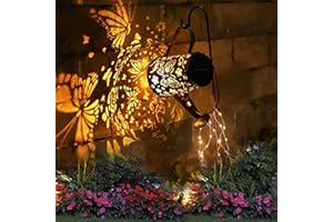FLOWood Solarna konewka z łańcuchem świetlnym, dekoracja ogrodowa do użytku na zewnątrz, solarny łańcuch świetlny, dekoracja zewnętrzna, łańcuch świetlny LED z motylami w stylu vintage, wodoszczelna IP65, do ogrodu, na taras, balkon, dekoracja