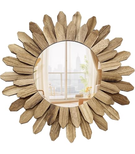 Well Home Specchio Rotondo Da Parete – Design In Legno E Metallo, Diametro 45 Cm, Marrone - 3