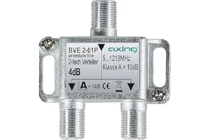 Axing BVE 2-01P 2-fach Verteiler Kabelfernsehen CATV Multimedia DVB-T2 Klasse A+, 10dB, 5-1218 MHz metall