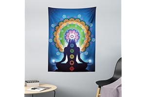 ABAKUHAUS Chakra Arazzo, Mandala Chakra Yoga, Decorazione murale in Tessuto per Camera da Letto, Soggiorno, dormitorio, 110 x 150 cm, Multicolore Verde