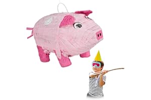 Relaxdays Pignatta Maialino, da Riempire, per Feste di Compleanno, Bambini & Adulti, in Carta, a Forma di Animale, rosa