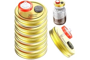 BIOMED SOLUTIONS 6 coperchi per coltura liquida a bocca regolare, coperchio per barattolo di grano, con filtro per siringa in PTFE da 0,2 micron e porte di iniezione autorigeneranti da 20 mm per micologia in crescita