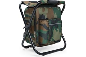 Outplea Large Camping Stool for Adults with Built-in Cooler Backpack 15L, Folding Fishing Stool Backpack, Portable Outdoor Hunting Seat, Camouflage