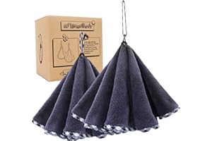 myHomeBody Essuie-Mains pour la Salle de Bain et la Cuisine avec Boucle de Suspension | Essuie-Mains Ronds en Fibre de Charbon de Bois, Doux et absorbants | Set of 2 Midnight Blue Towels